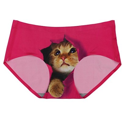 Geoot Smooth Traceless Lingerie Pretty Cat Printed Panty Pretty underwear (cat2 rose purple)