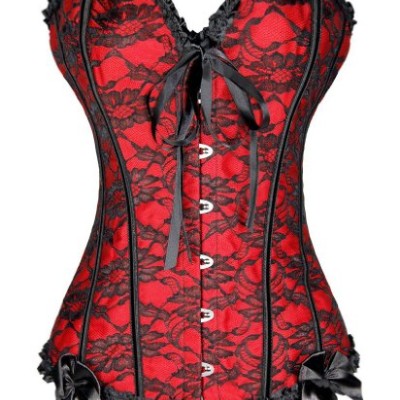 Skyjoy Women's Boned Lace up Again Floral Corset 6 Colour S-6XL (2XL, crimson#1)